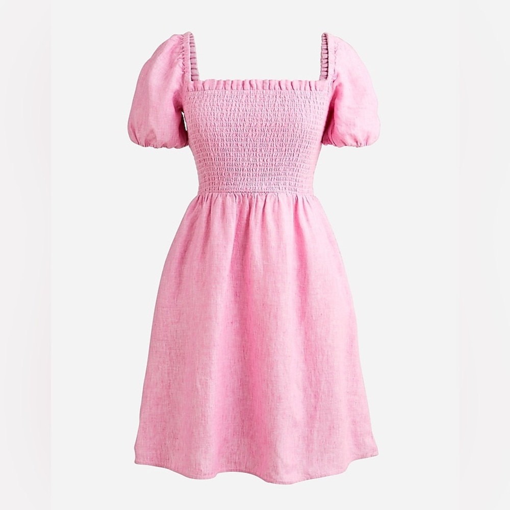 J. Crew | Puff-Sleeve Smocked Linen Mini Dress